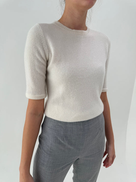 Top din cașmir multiply butter white crew neck
