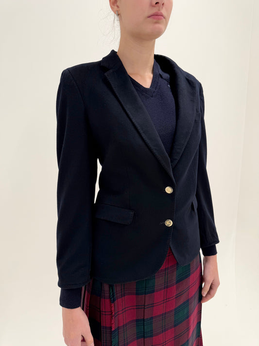 Sacou Burberry Navy din stofă de lana și cașmir cu nasturi aurii cu logoul brandului