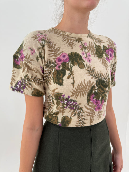 Top powder green din lana extrafina cu print organic superb crew neck