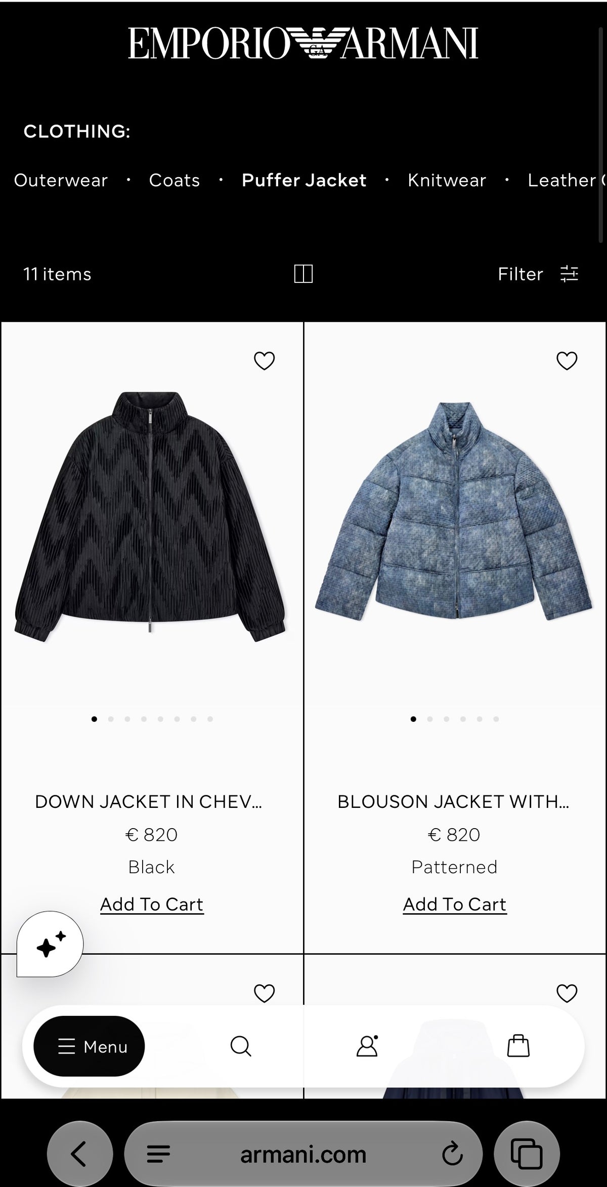 Puffer Armani (Emporio) cu talie marcată reglabilă din puf și pense de gasca