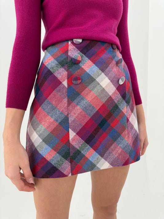 Fustă mini din tweed în carouri de lana extrafina