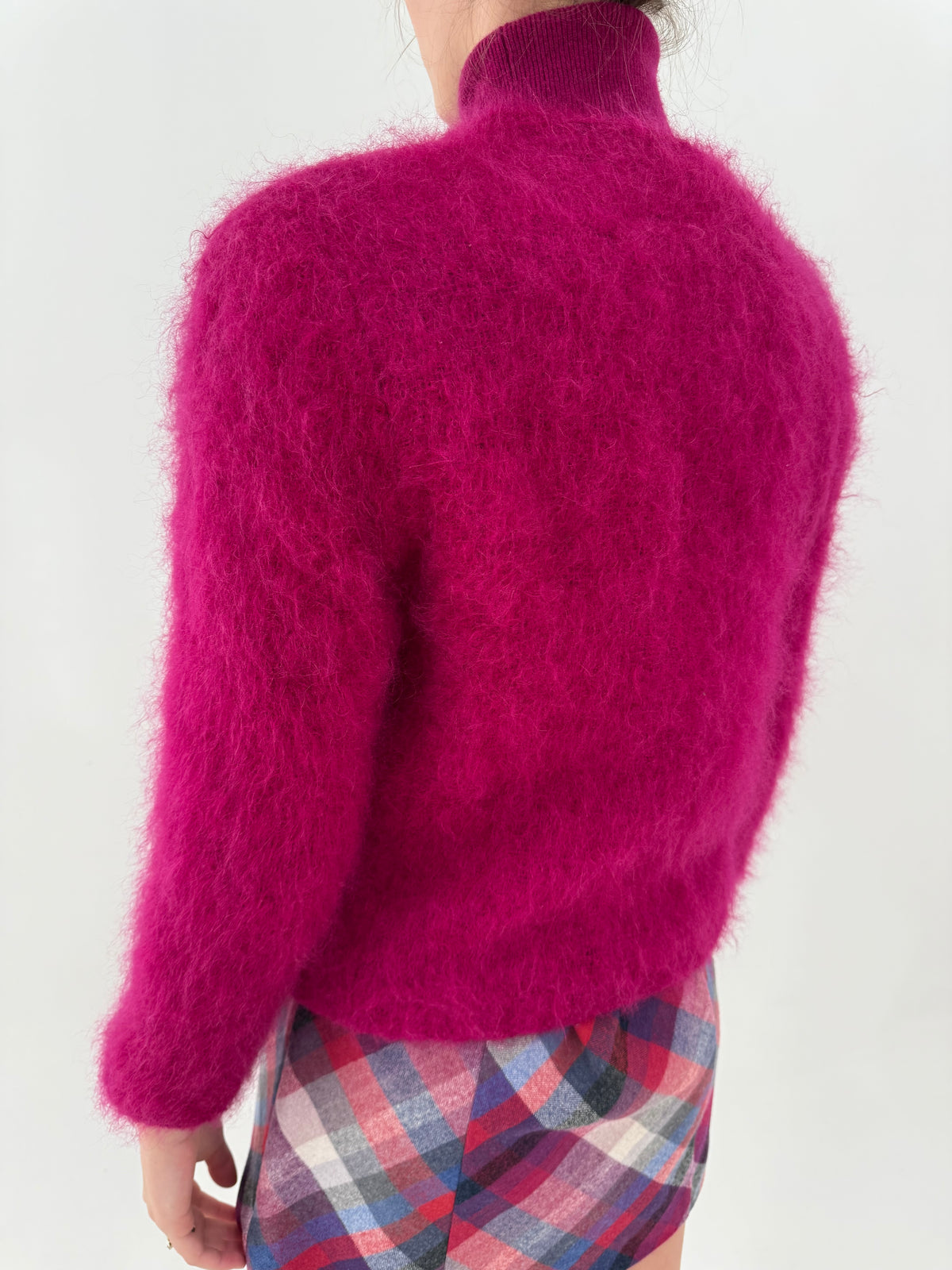 Jacheta vintage fucsia spectaculoasă din mohair în croi minimalist