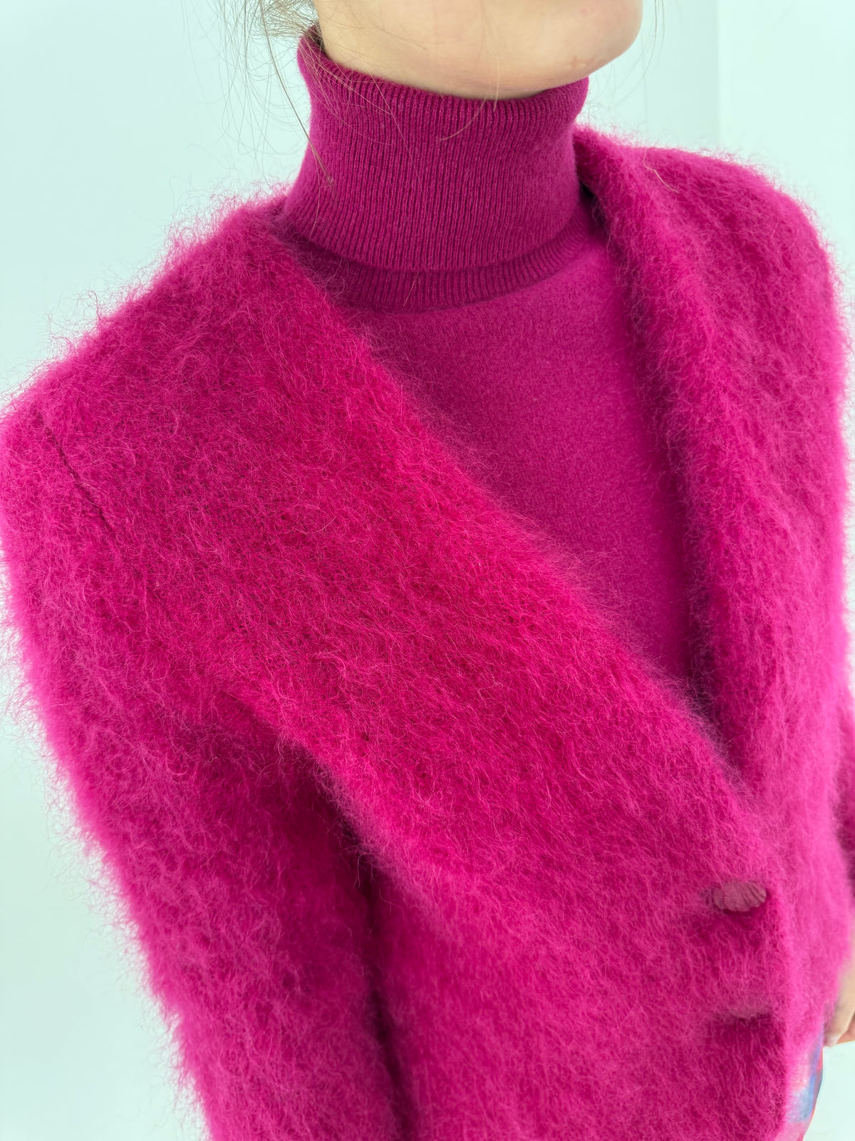 Jacheta vintage fucsia spectaculoasă din mohair în croi minimalist