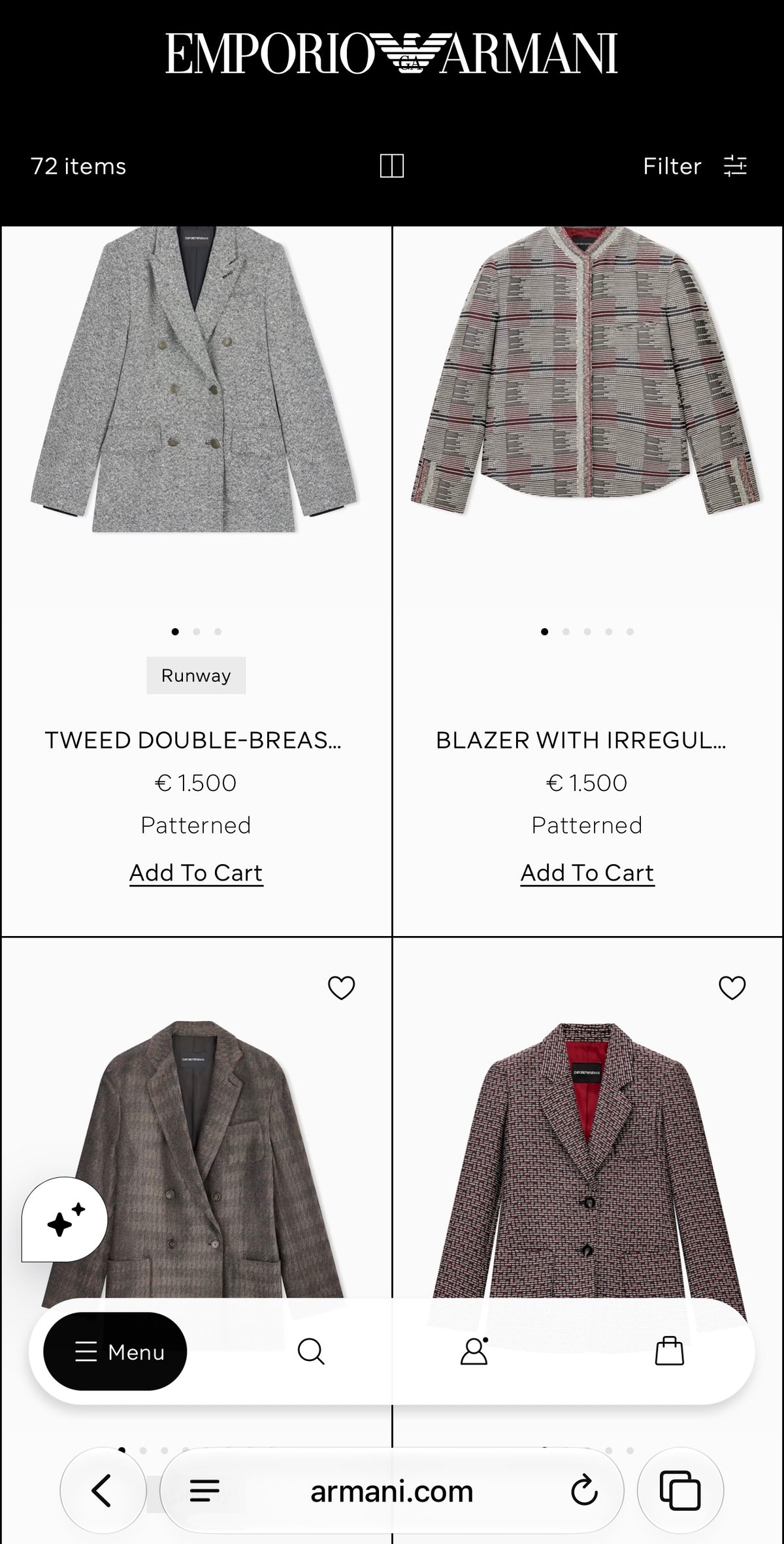 Sacou Emporio Armani petite în croi cambrat cu detalii chic din tweed pied de coq de lana groasă