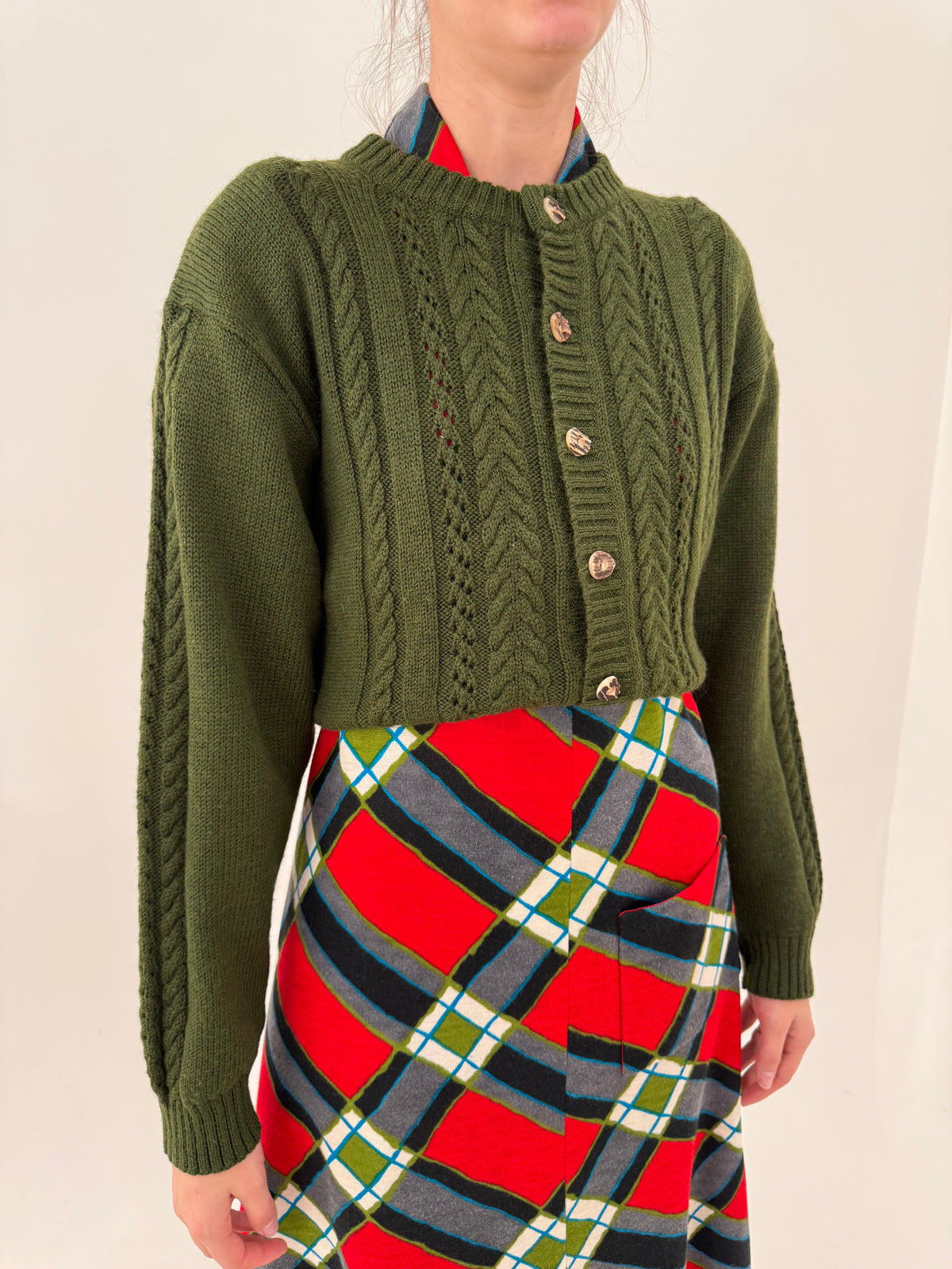 Cardigan vintage gros cu torsade din lana extrafina de gramaj mare în croi lejer
