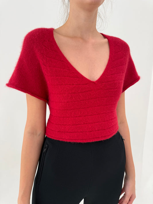 Top din lana extrafina și Angora în croi lung de gramaj mare dark cherry red