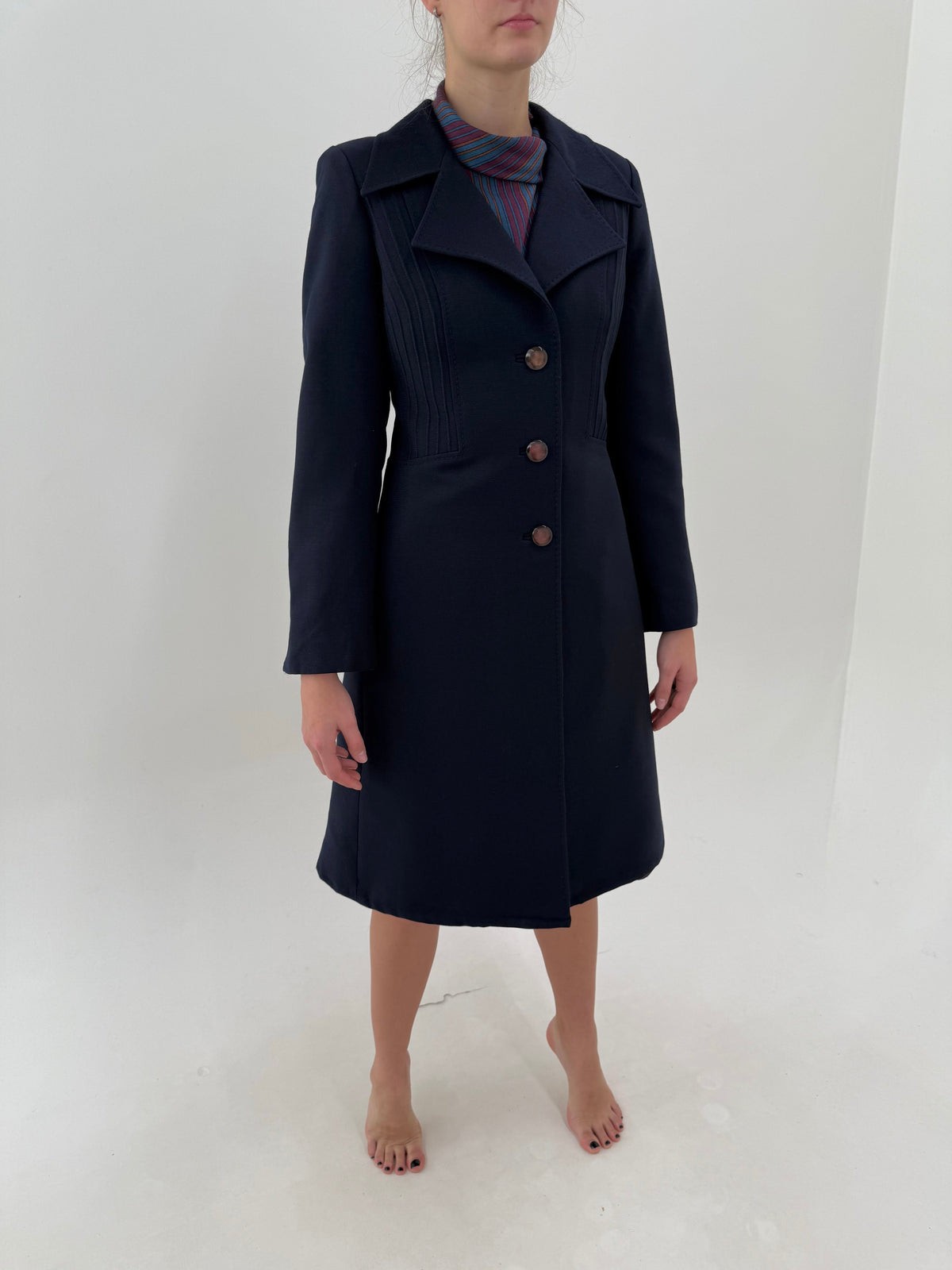 Palton old vintage cambrat early 70s din heavyweight wool crepe structurat Navy