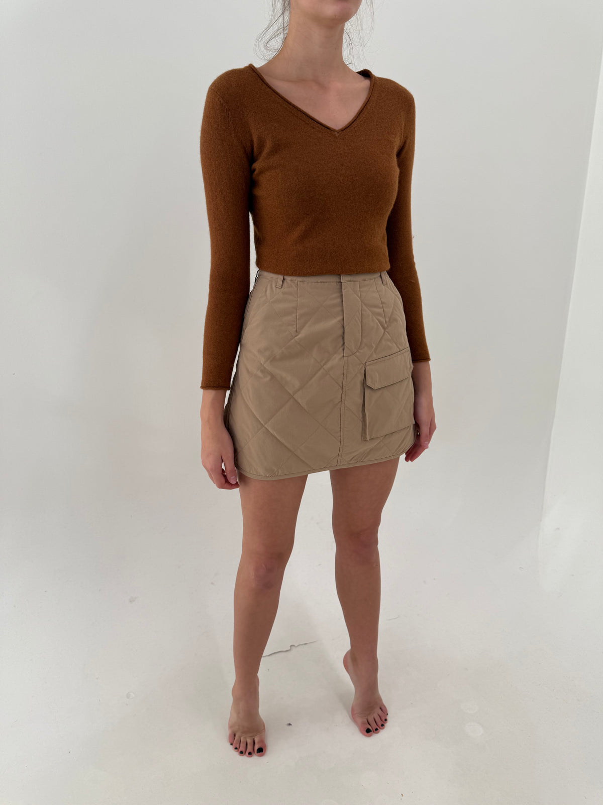 Fustă camel mini cu talie ultra înaltă cu influențe foarte chic casual light padded