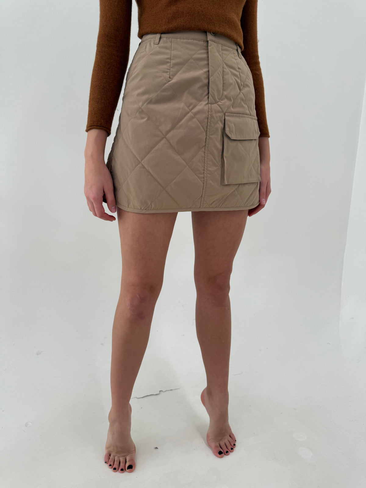 Fustă camel mini cu talie ultra înaltă cu influențe foarte chic casual light padded