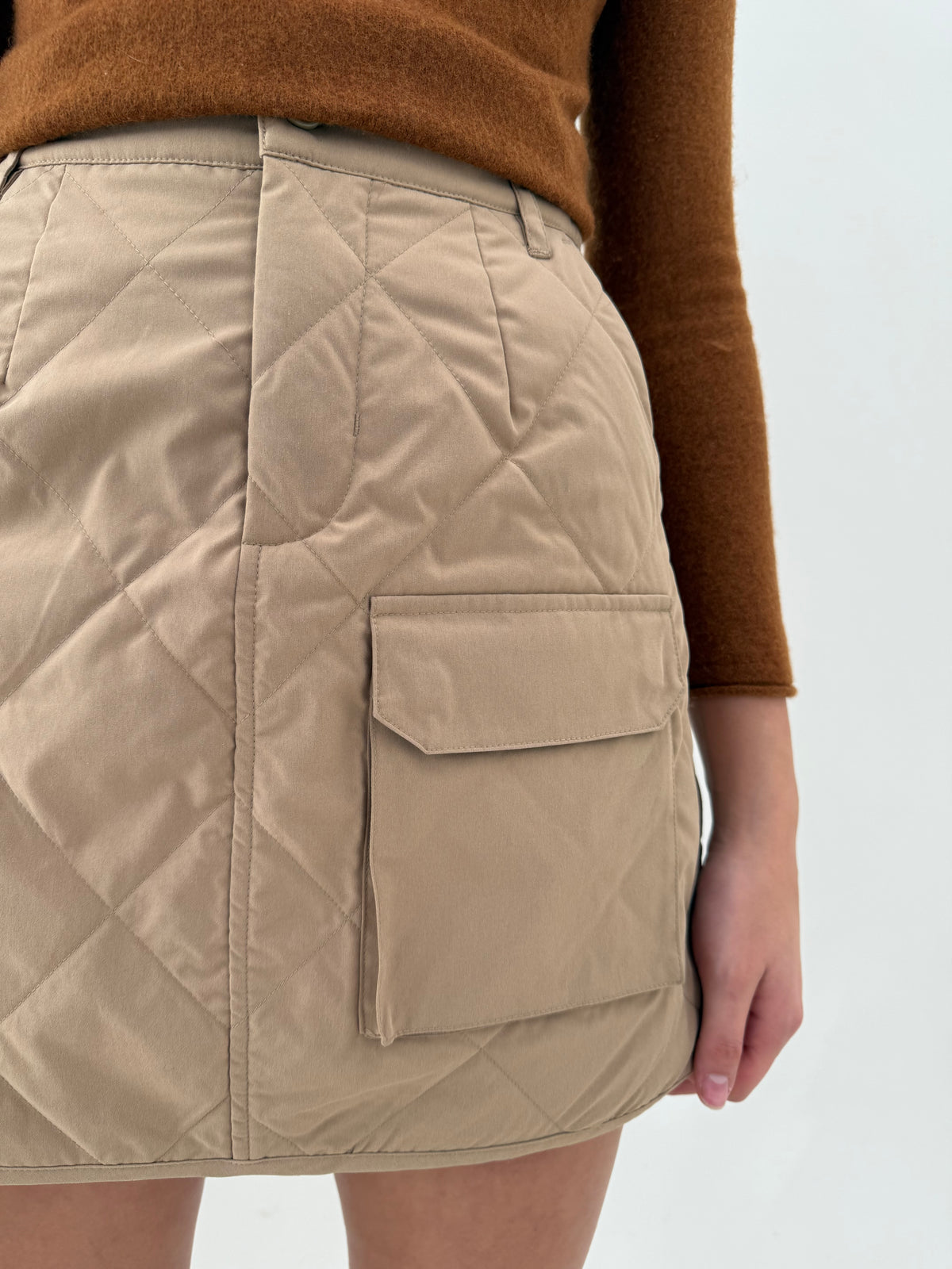 Fustă camel mini cu talie ultra înaltă cu influențe foarte chic casual light padded
