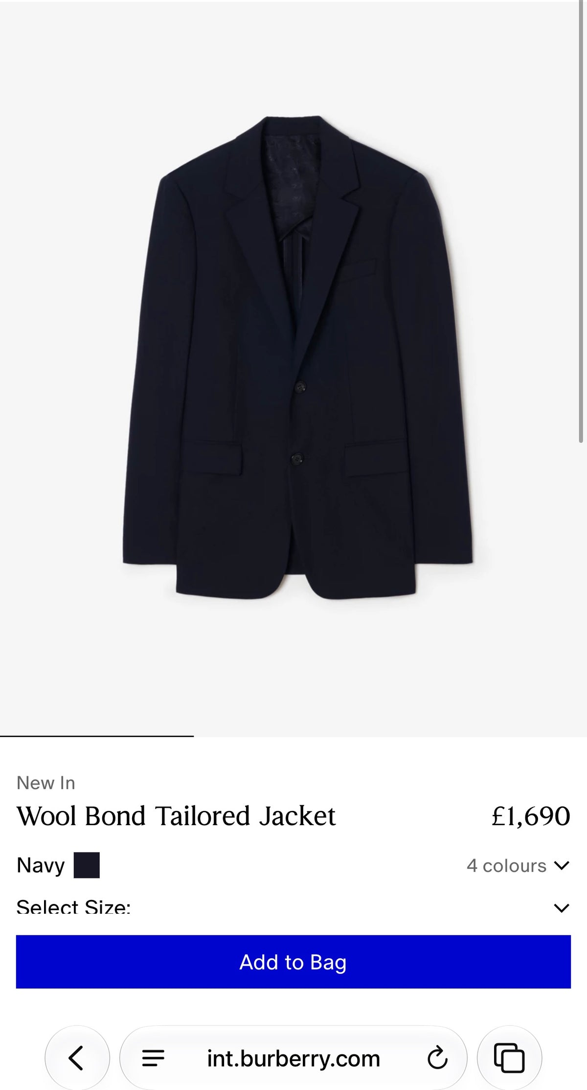 Sacou Burberry din lana extrafina groasă texturată Navy blue în croi actual tip palton