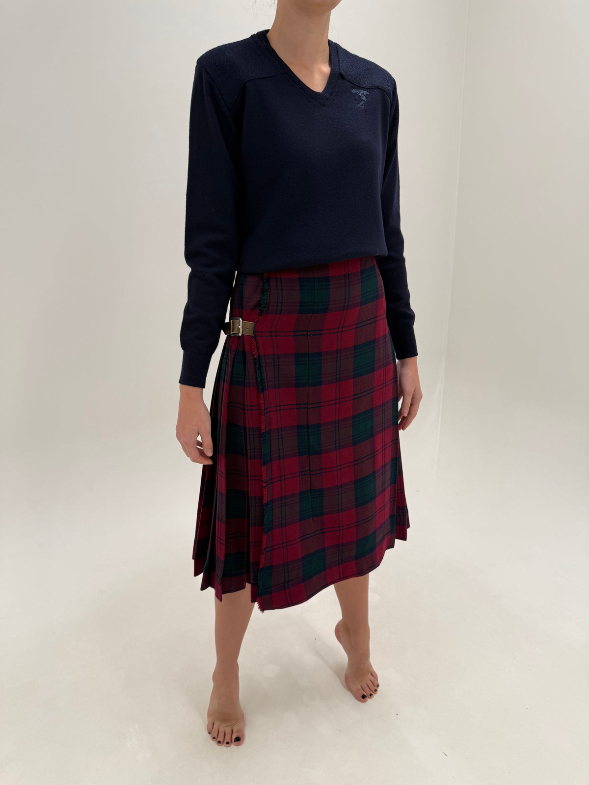 Fustă Burberry din tartan de lana în combinație clasică de culori midi lung
