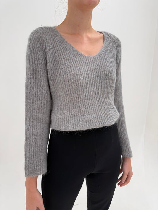 Pulover Max Mara silver gray din baby mohair în croi lejer