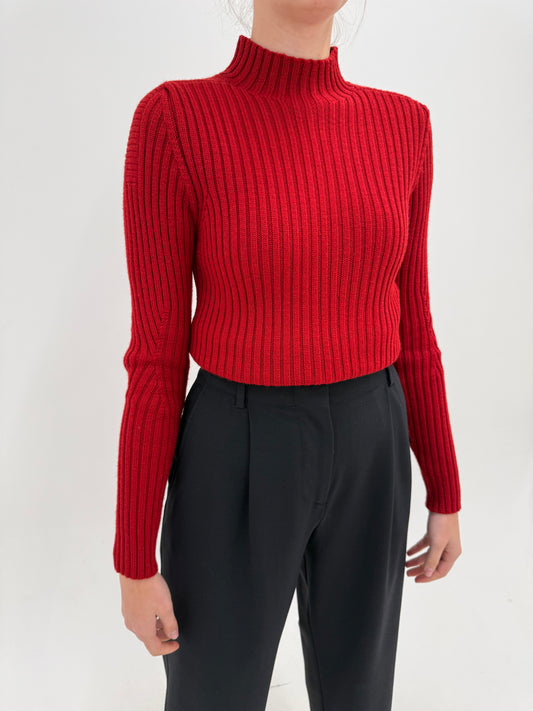 Maleta cherry red din 60% lana plină ribbed tall