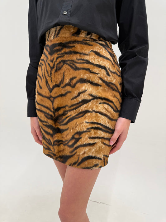 Fustă Gianfranco Ferre din blăniță animal print cu talie ultra înaltă