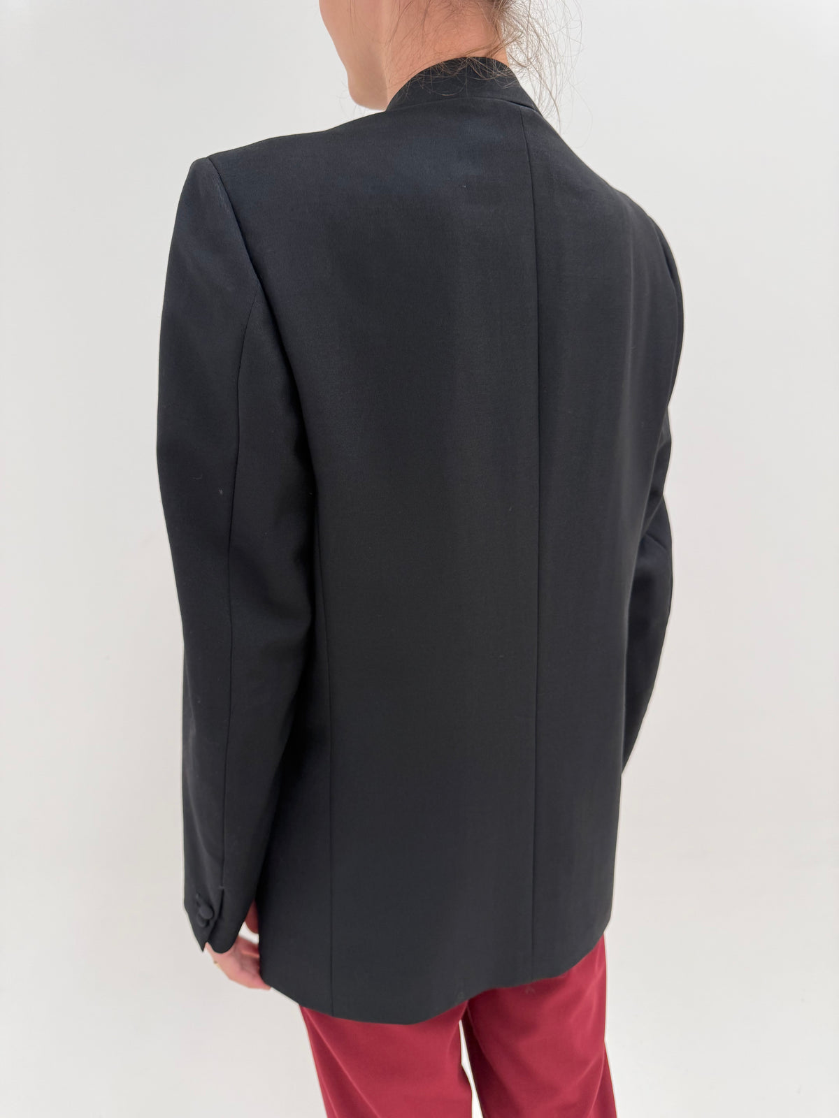 Sacou tuxedo italian tall cu revere late satinate din stofă de lana și mohair