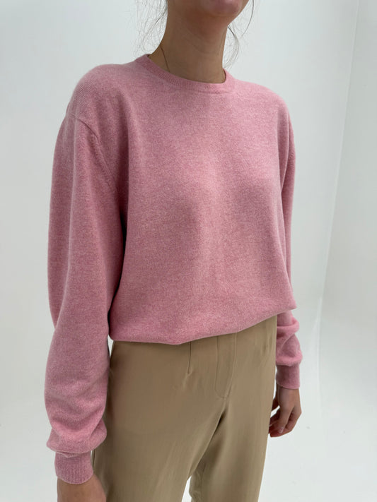 Pulover din cașmir multiply powder pink de brand premium în croi lejer