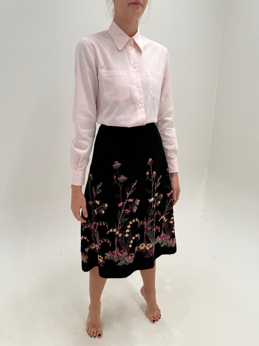 Fustă vintage din crep de lana extrafina cu broderie excepțională delicată