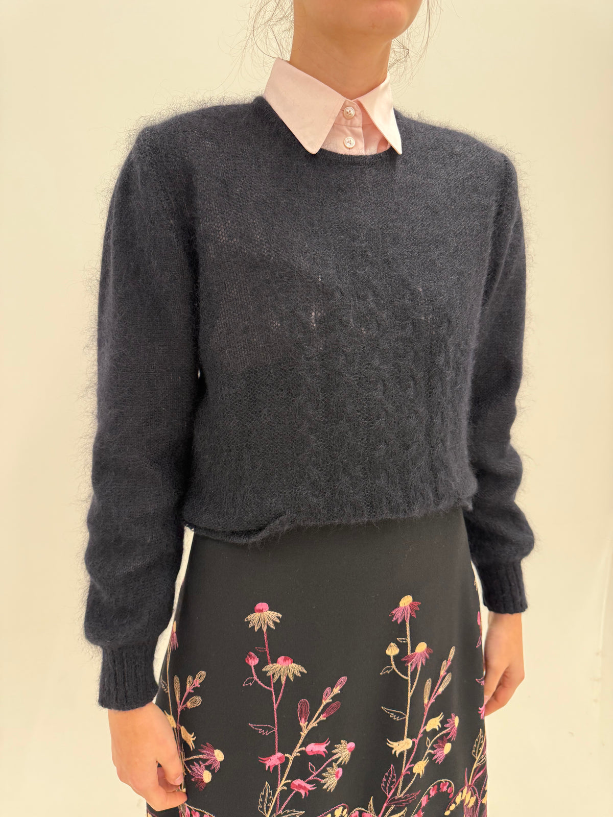 Pulover vintage italian negru din baby mohair