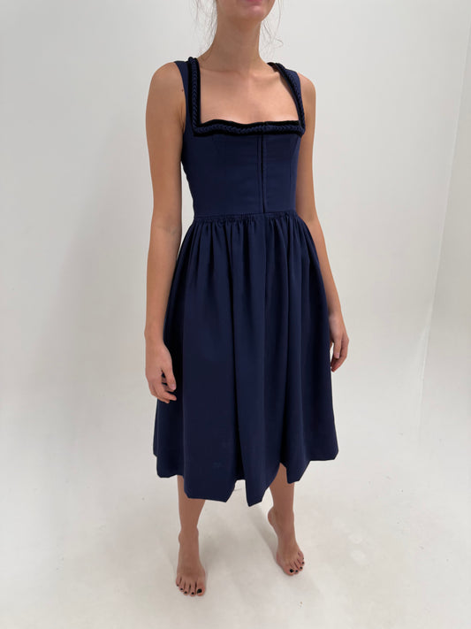 Rochie vintage din lana extrafina cu corsaj midnight blue în croi de ani 50