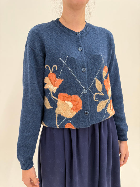 Cardigan vintage cu broderie masiva excepțională din lana plină extrafina