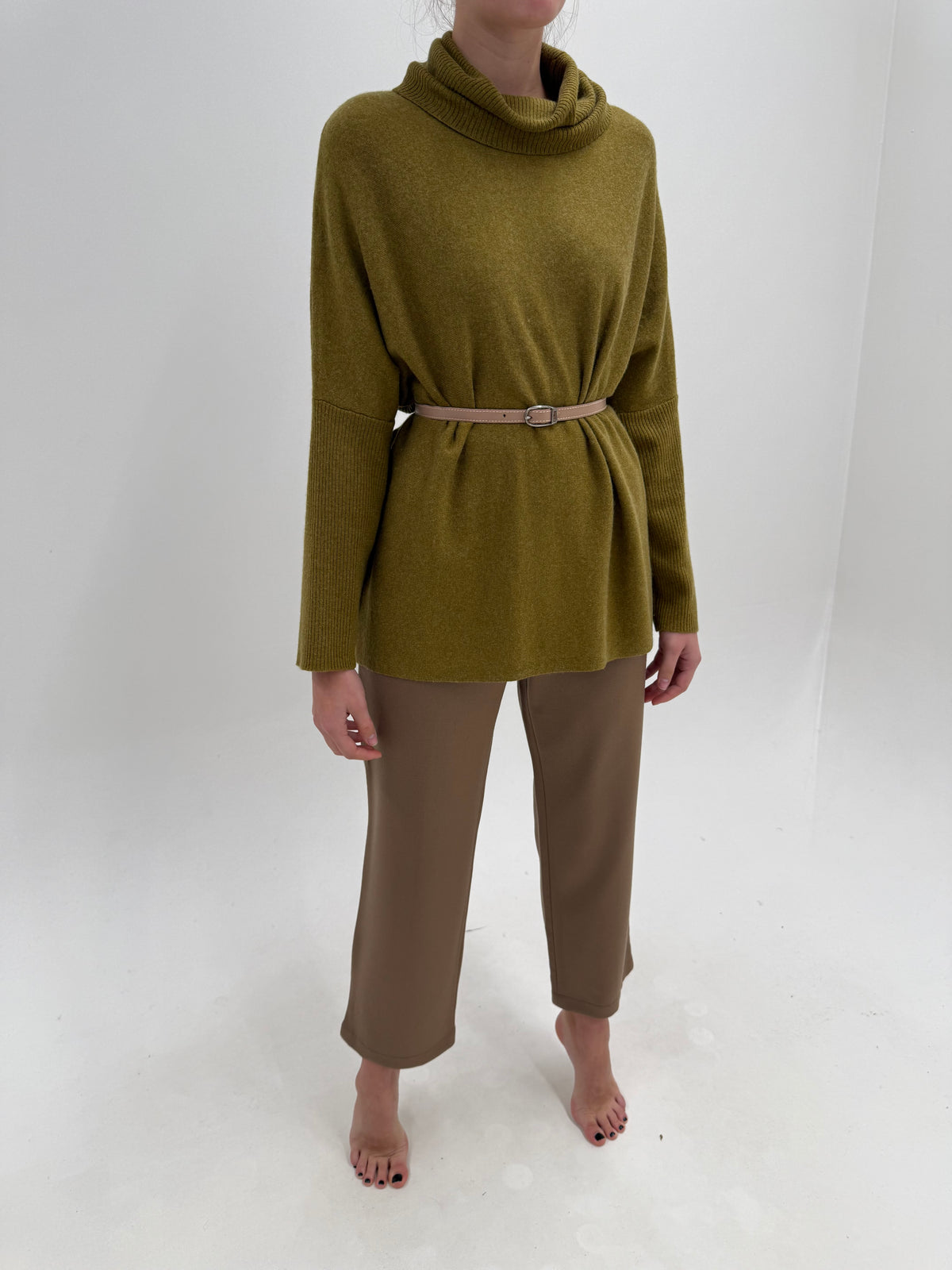 Pantaloni light taupe din lana extrafina cu lycra ultra confort și talie ultra înaltă