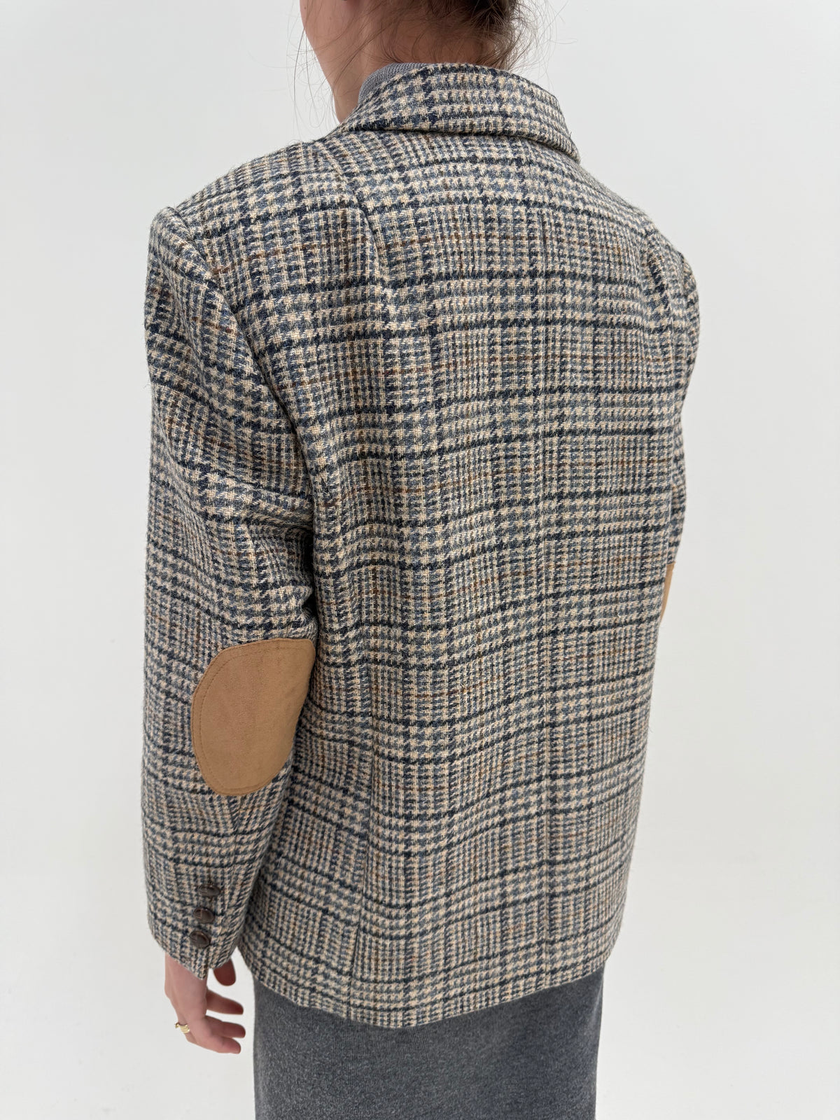 Sacou camel în culori neutre British Heritage din tweed de lana Prince of Wales