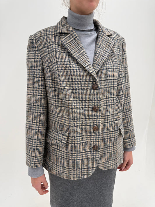 Sacou camel în culori neutre British Heritage din tweed de lana Prince of Wales