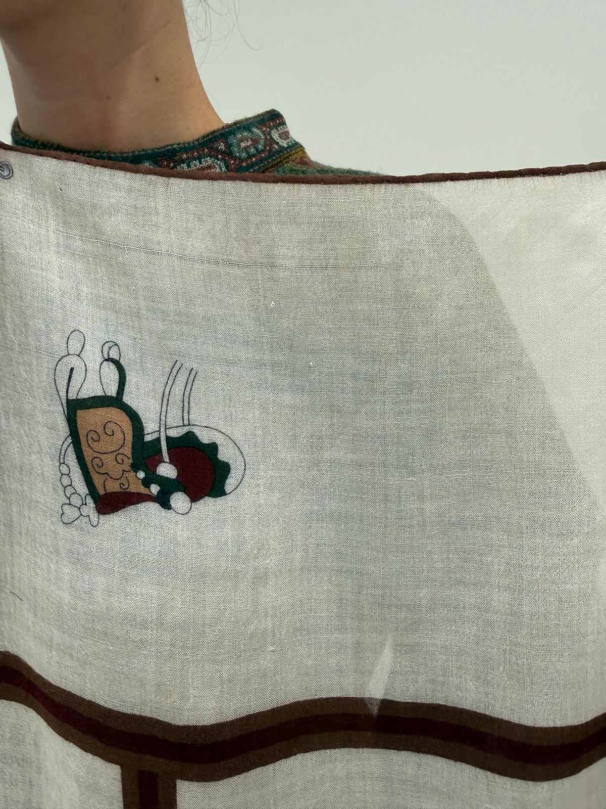 Eșarfă Gucci vintage din lana extrafina butter white cu burgundy