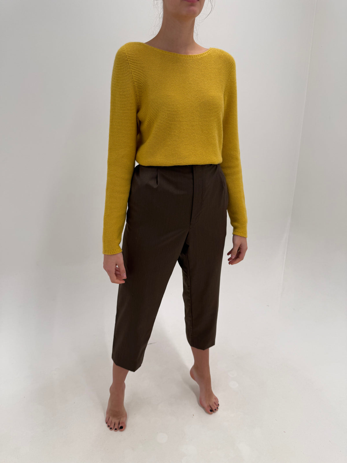 Pantaloni petite luxury Pierre Cardin din lana tasmaniana merino excepțională maro
