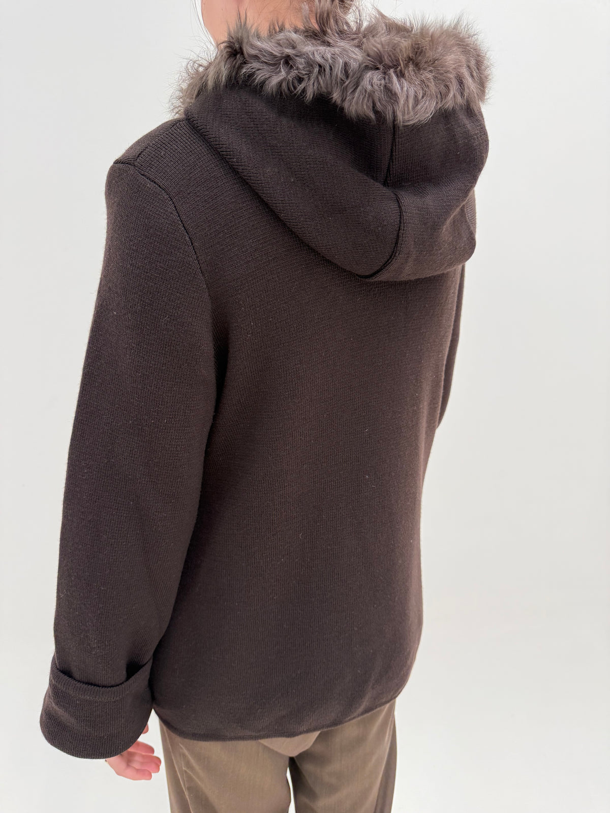 Jacheta maro excepționala couture duffle coat din tricot de lână cu interior din mătase light padded