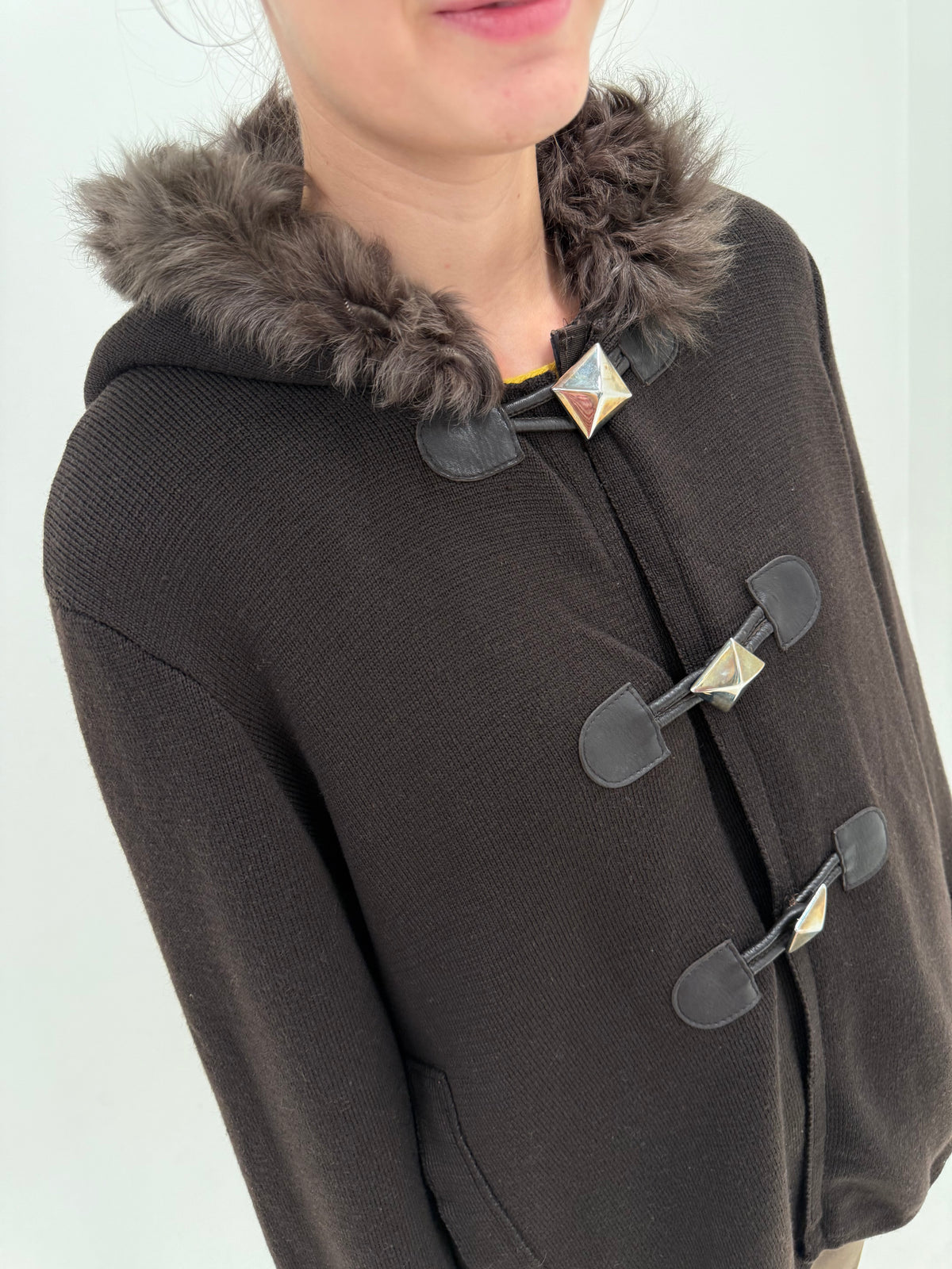 Jacheta maro excepționala couture duffle coat din tricot de lână cu interior din mătase light padded