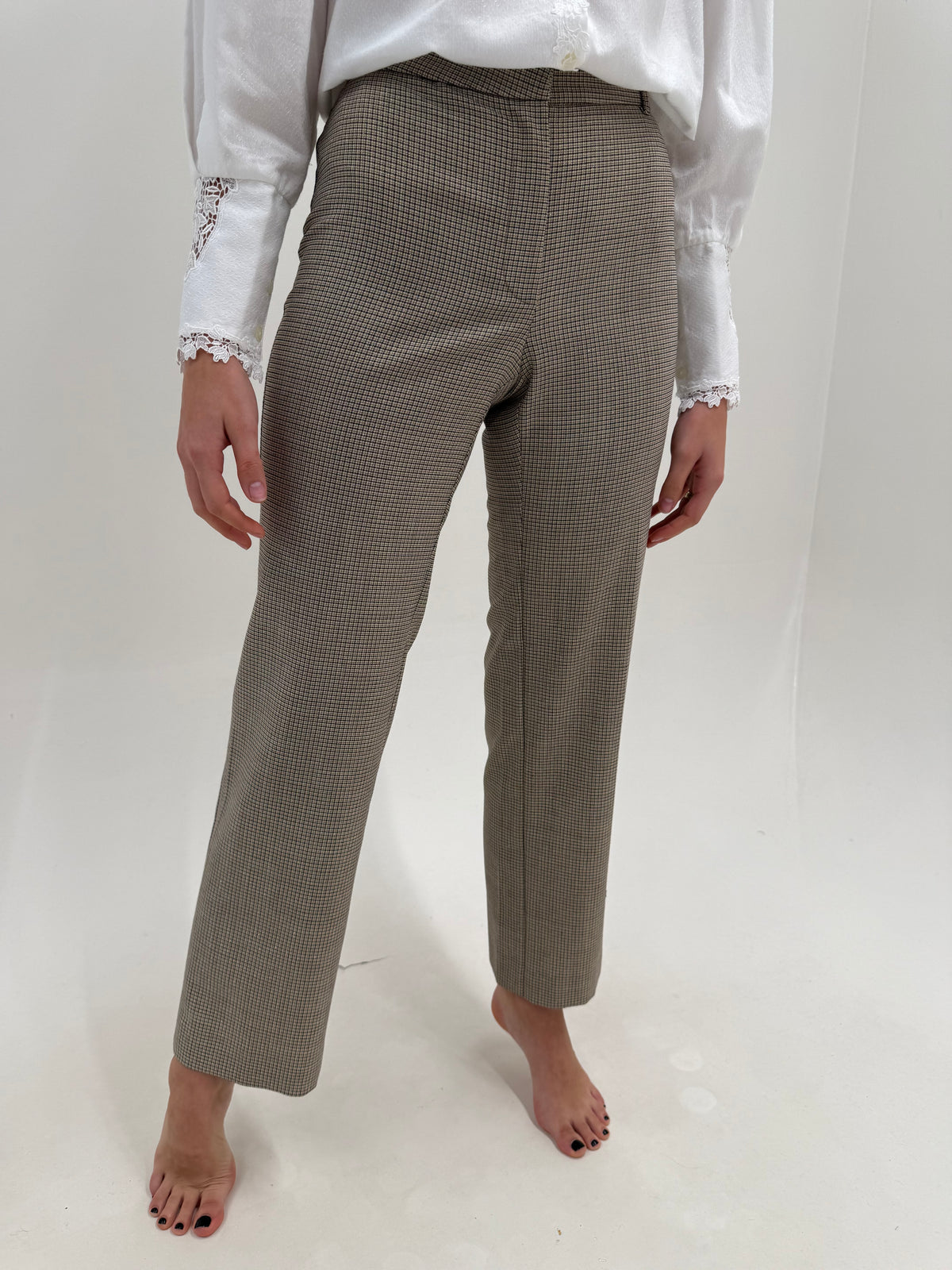 Pantaloni Marella by Max Mara în carouri mărunte din lana extrafina confort