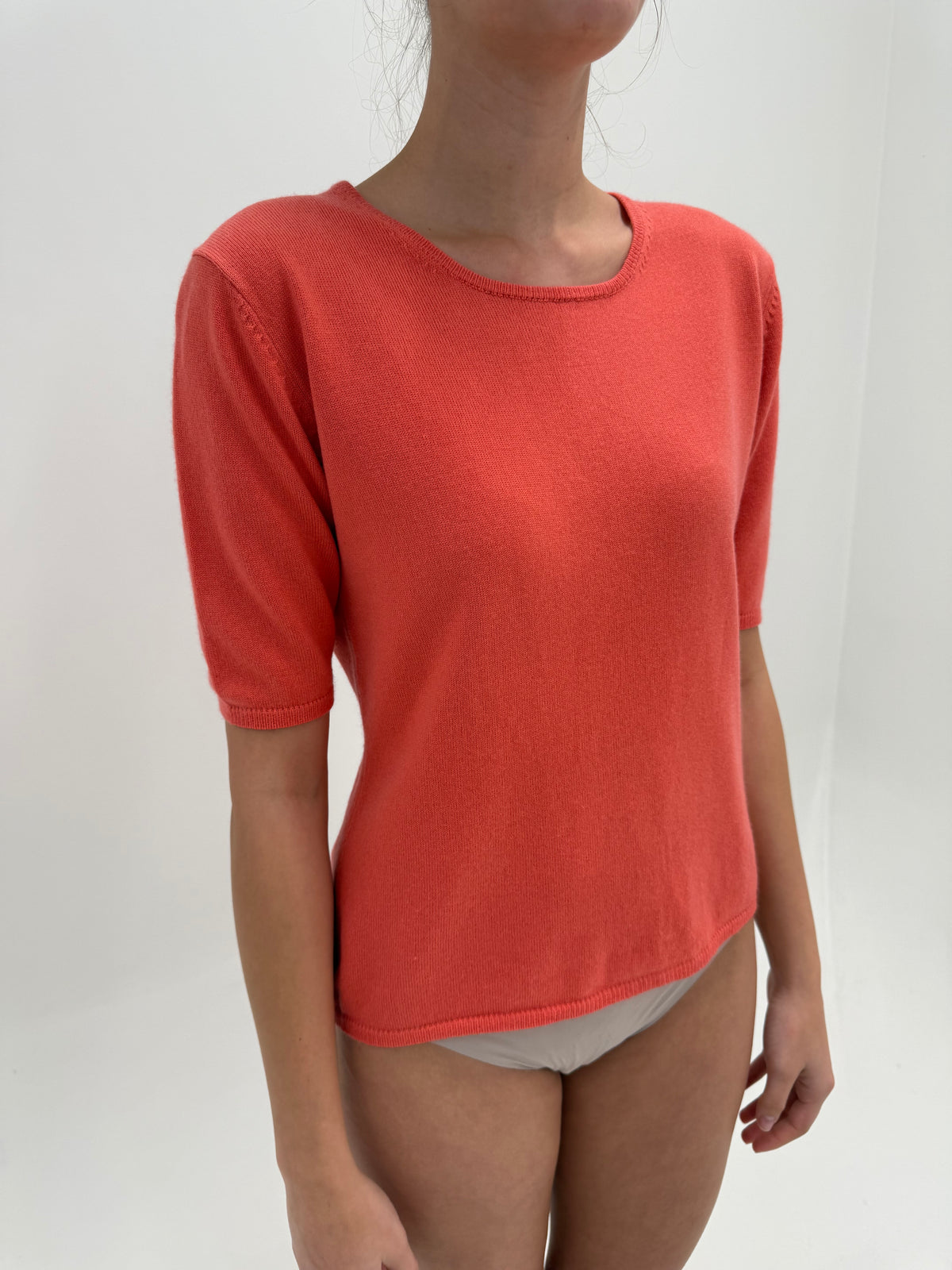 Top din cașmir și mătase naturală coral orange