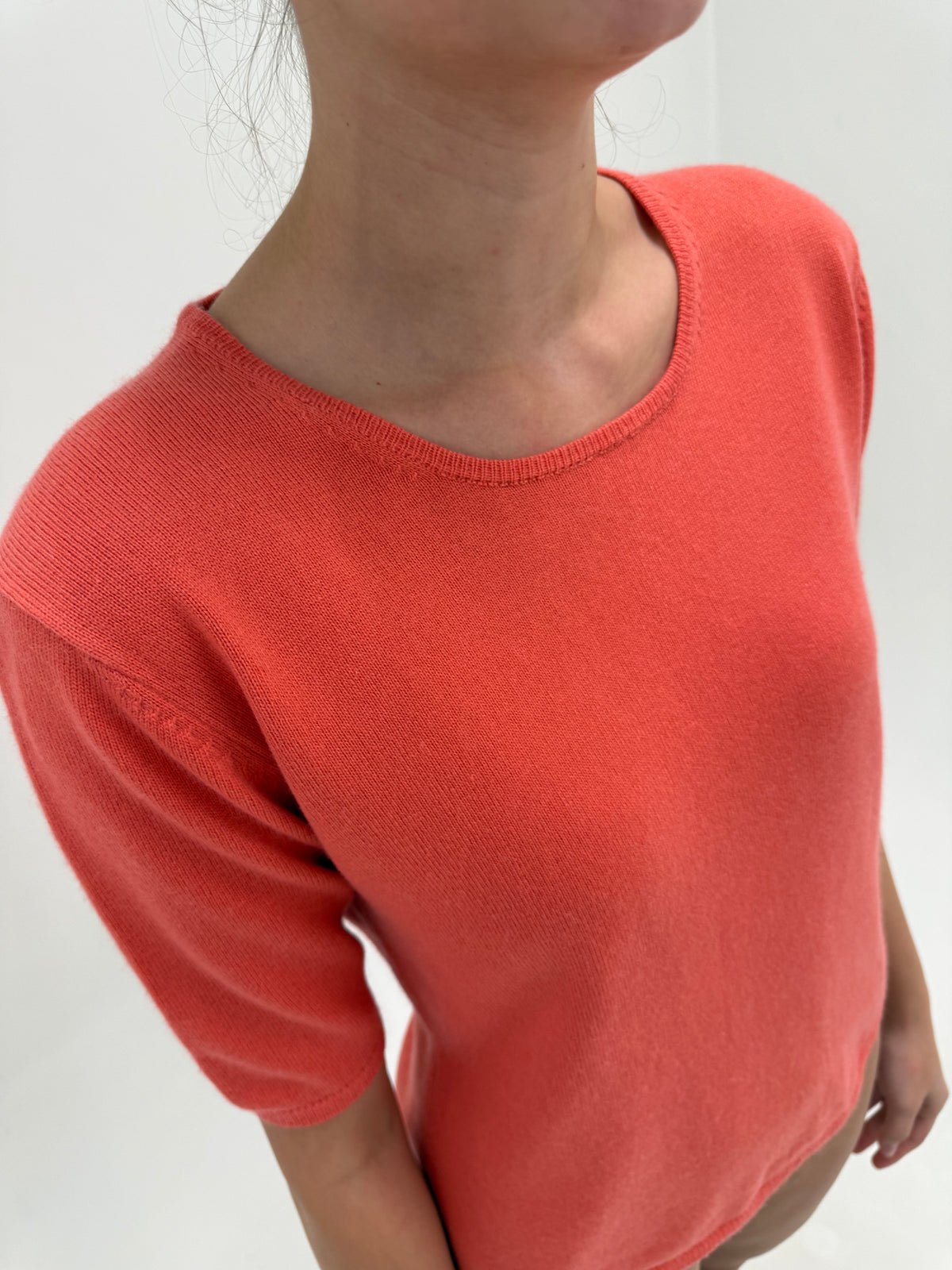 Top din cașmir și mătase naturală coral orange