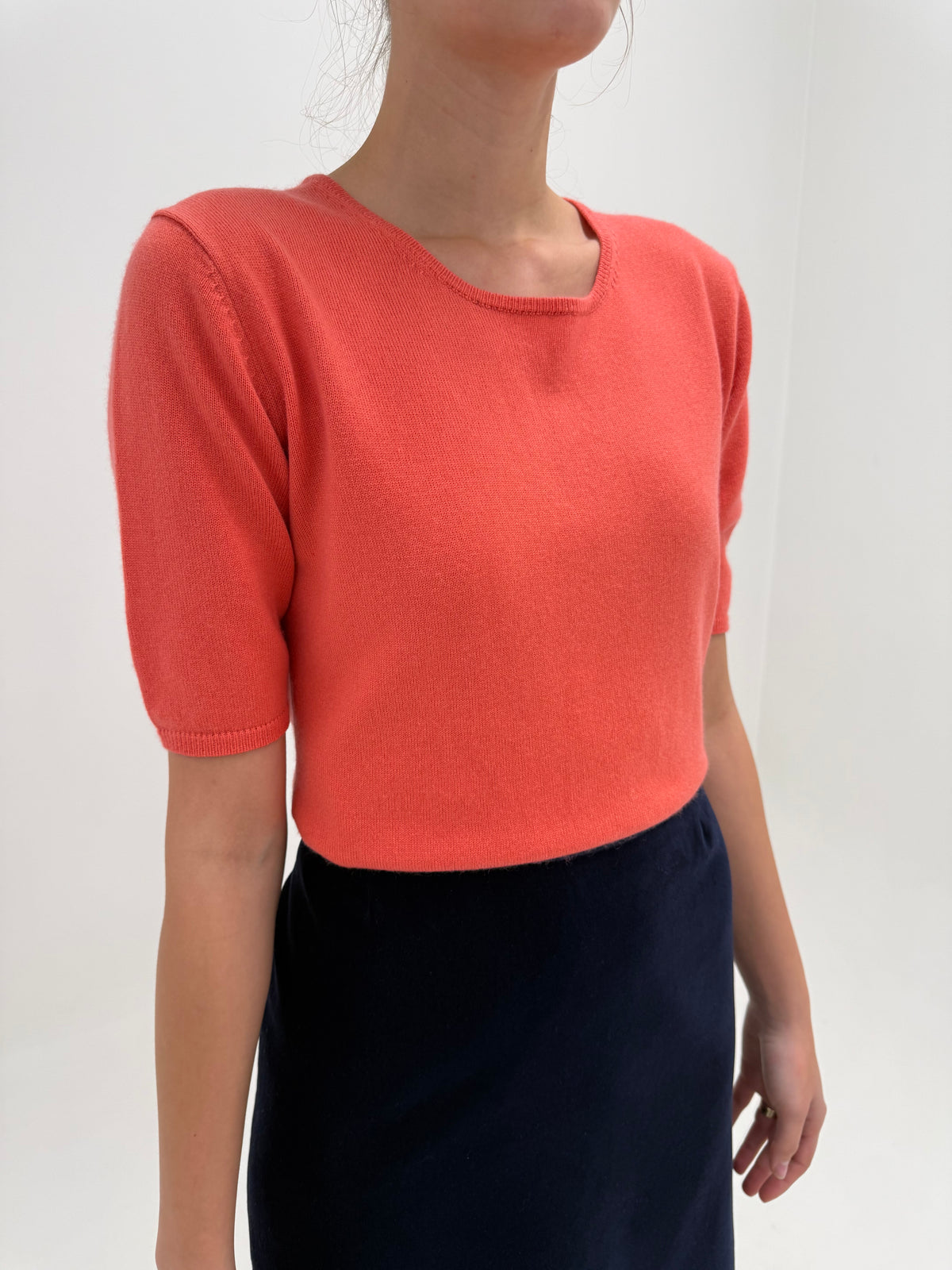 Top din cașmir și mătase naturală coral orange