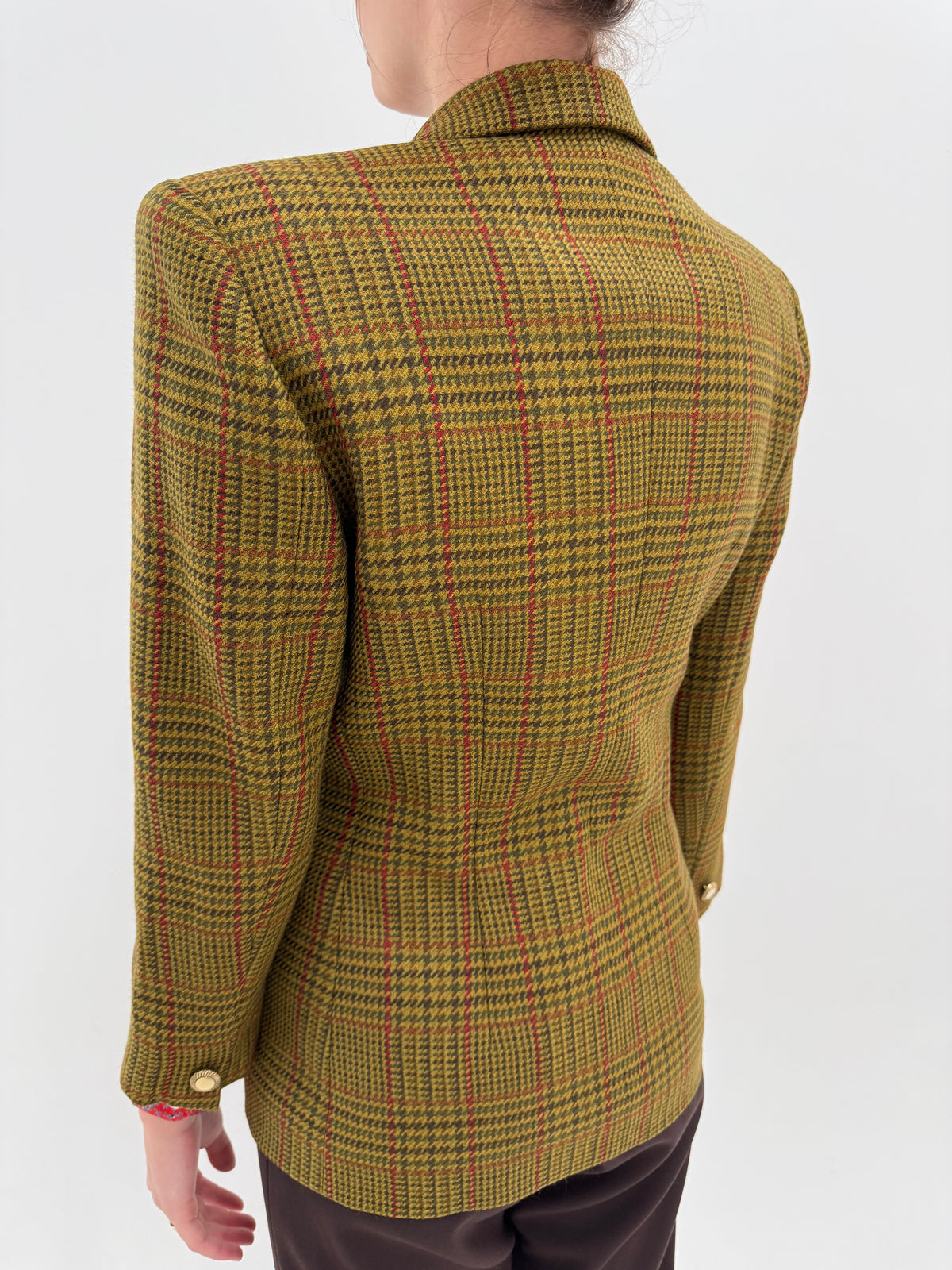 Sacou din tweed de lana pied de coq mustard green in culori superbe