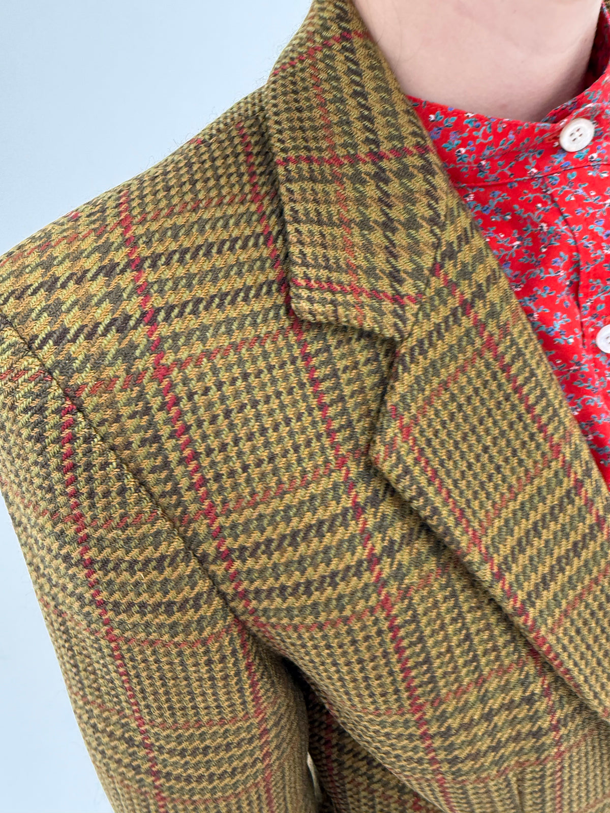Sacou din tweed de lana pied de coq mustard green in culori superbe