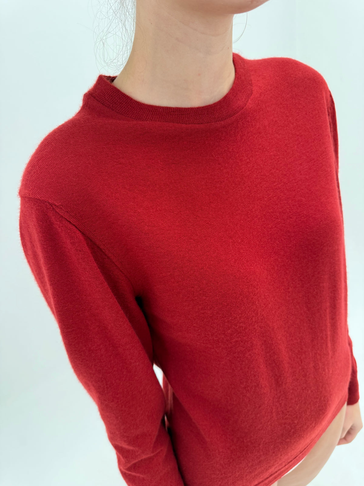 Pulover din cașmir extra fin brick red crew neck