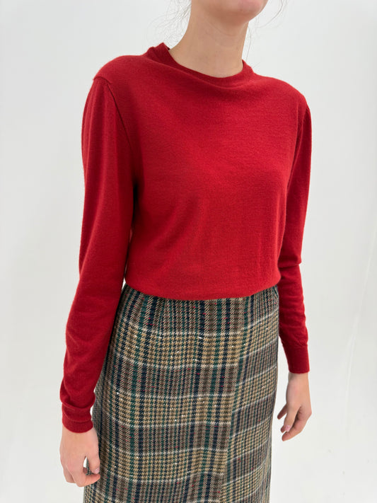 Pulover din cașmir extra fin brick red crew neck