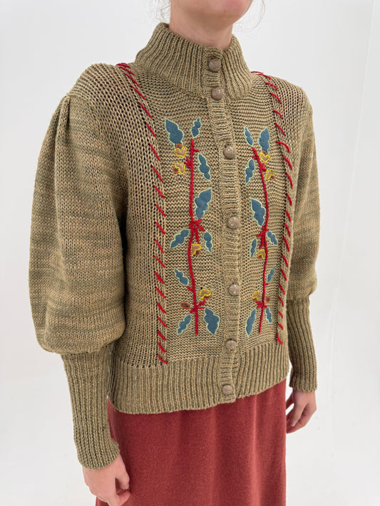 Cardigan / jachetă vintage bijuterie lucrată manual din lana groasă de gramaj mare