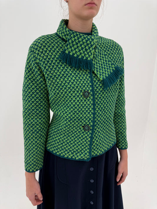 Jacheta petite din lana groasă în nuanțe superbe de verde cu shawl collar