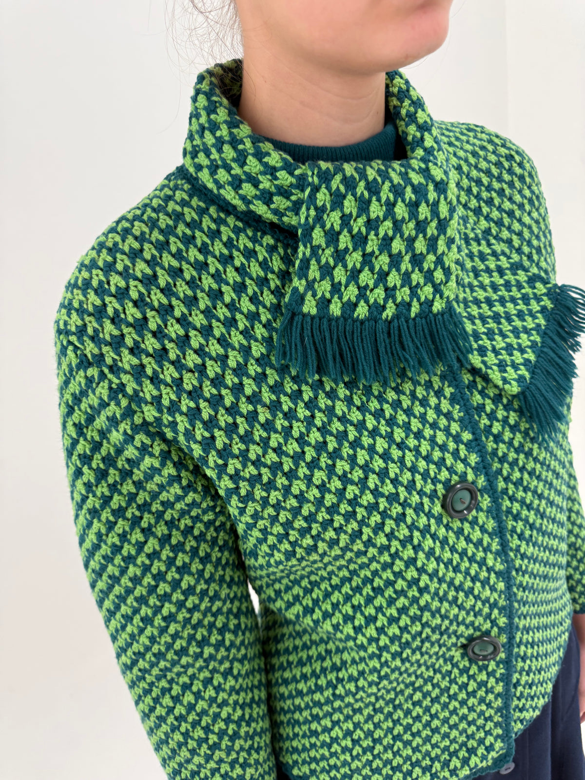 Jacheta petite din lana groasă în nuanțe superbe de verde cu shawl collar
