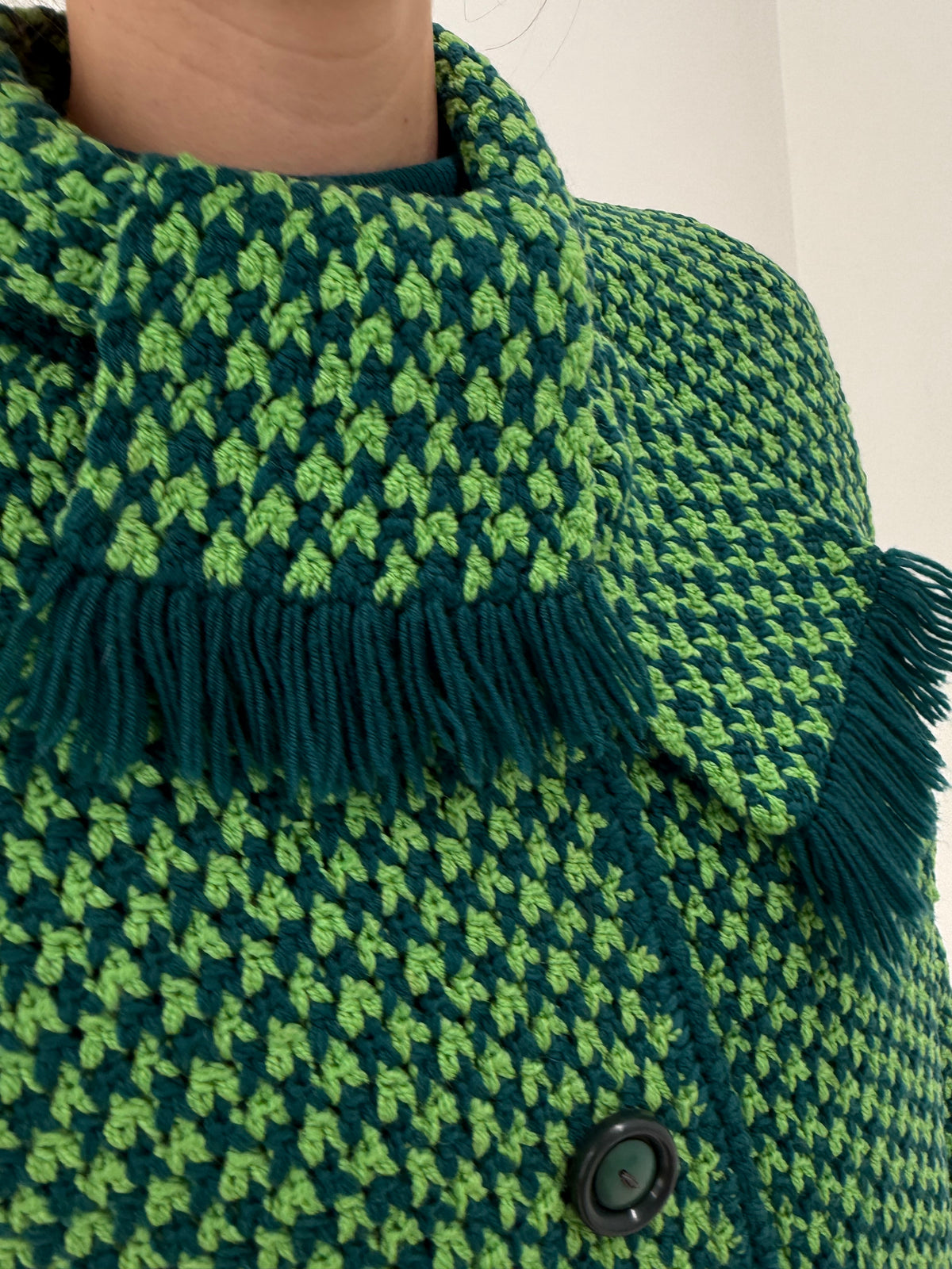 Jacheta petite din lana groasă în nuanțe superbe de verde cu shawl collar