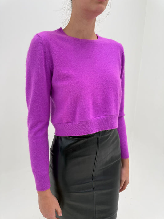 Pulover din cașmir multiply electric purple crew neck cropped