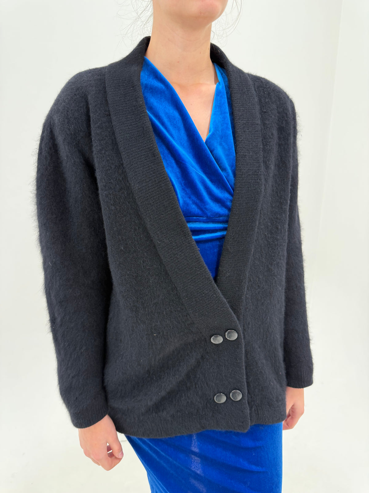 Jacheta / cardigan căptușit vintage din Angora groasă în croi de ani 80