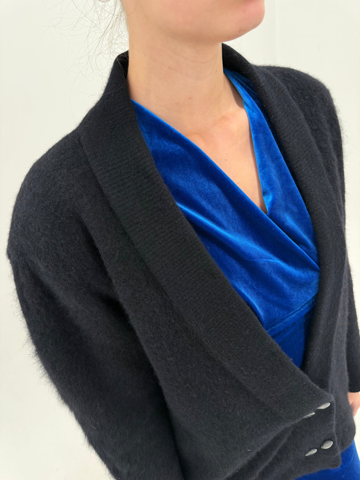 Jacheta / cardigan căptușit vintage din Angora groasă în croi de ani 80