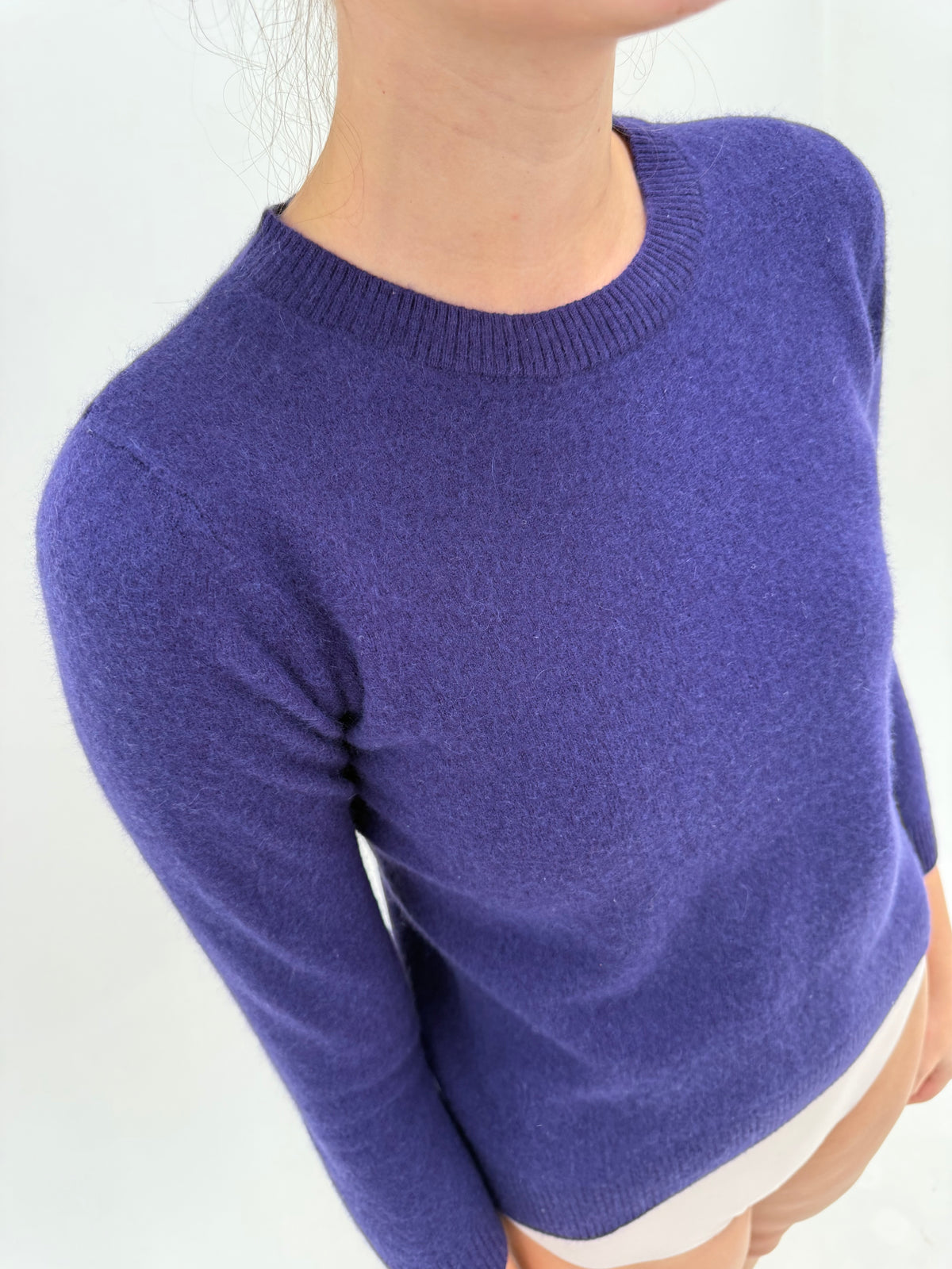 Pulover petite Amethyst purple crew neck din lana groasă cu cașmir
