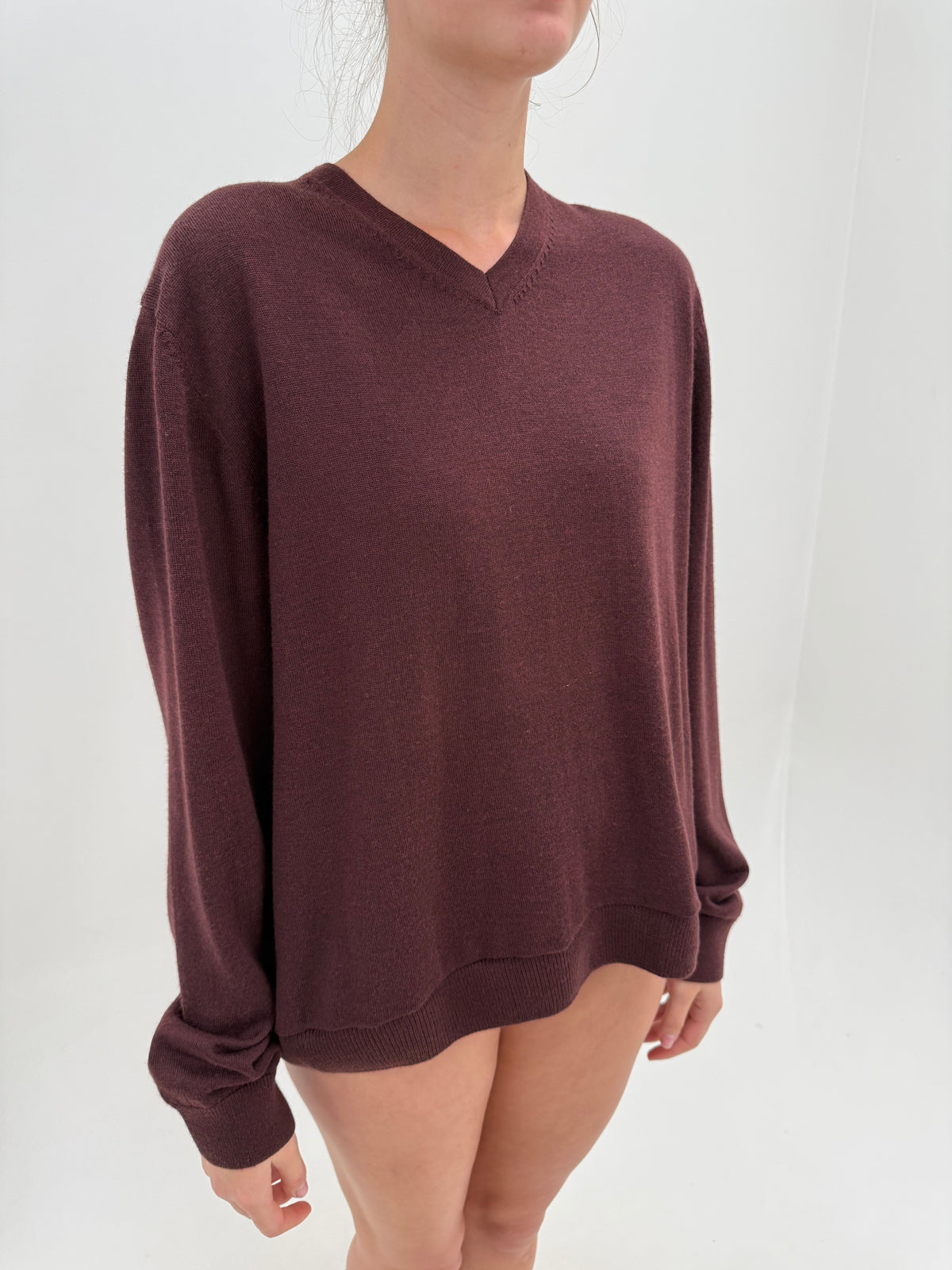 Pulover mahogany brown în anchior din lana extrafina