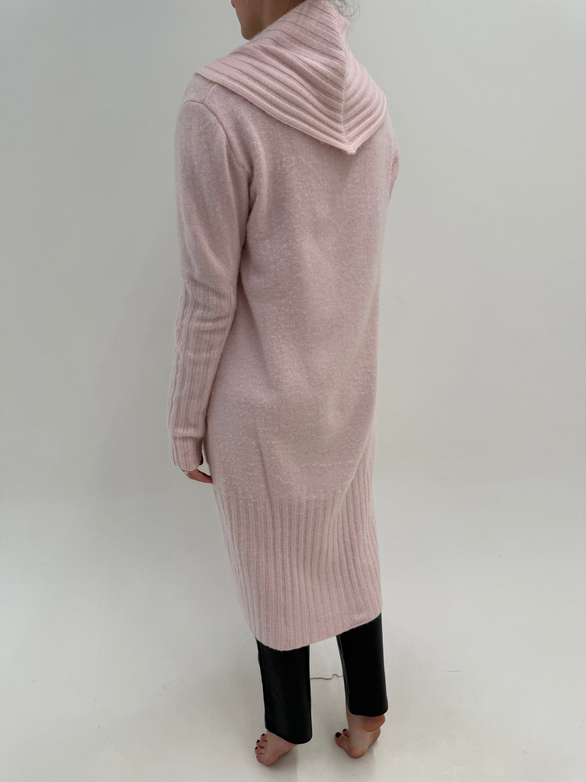 Palton din tricot cașmir multiply cu guler și buzunare powder Pink